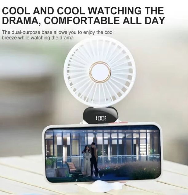 Portable Neck Fan — 3000mAh Rechargeable | 5 Speed | Foldable Hands-Free Cooling Fan with LED Display & Phone Stand