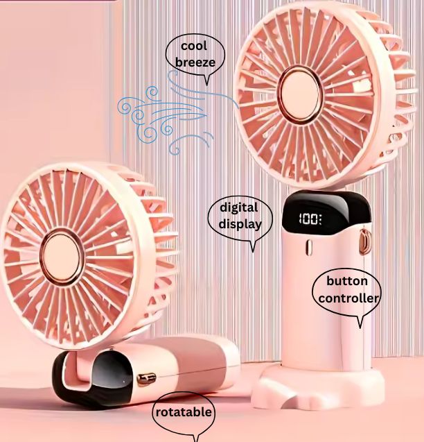 Portable Neck Fan — 3000mAh Rechargeable | 5 Speed | Foldable Hands-Free Cooling Fan with LED Display & Phone Stand